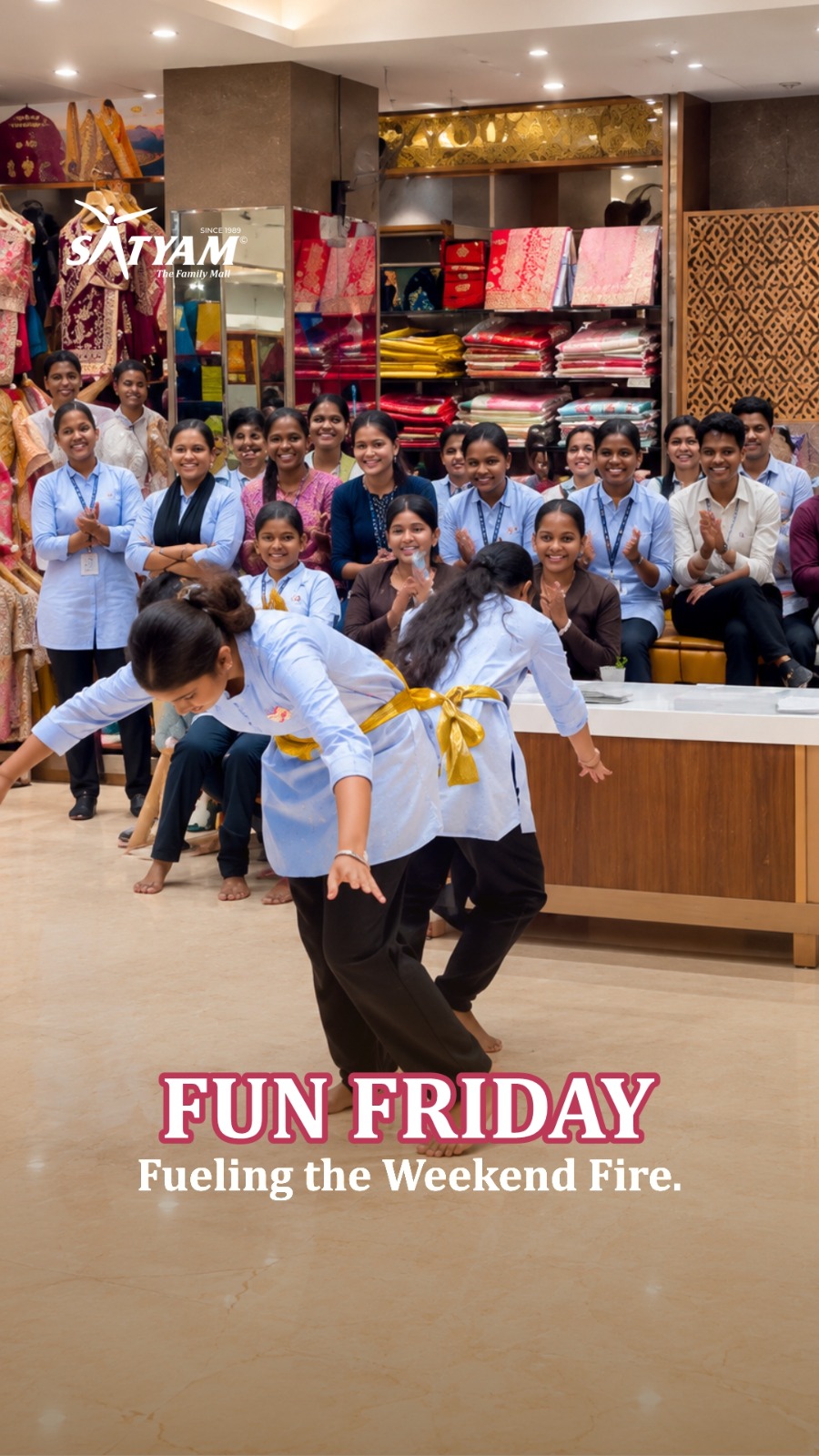 When the team spirit hits different! 🕺💃 Because shopping isn't the only thing that's fun at Satyam — the energy here is unmatched too! Your Complete Wedding Solutions, now with a side of pure entertainment. 😂🔥
.
{Satyam Mall fun moments, behind the scenes, team dance video, Nagpur shopping mall, wedding shopping destination}
.
#SatyamMall #BehindTheScenes #TeamSpirit #ShoppingWithFun #NagpurMall